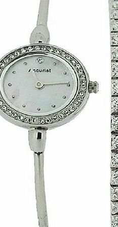 Accurist Ladies Silver Tone Bangle Watch amp; CZ Tennis Bracelet Gift Set LB1573.01