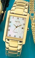Womens Gold Plated Bracelet Watch With Diaond Set Mother Of Pearl Dial