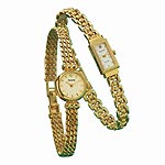 Womens Gold Rectangle Diamond Set Mother Of Pearl Dial Bracelet Watch