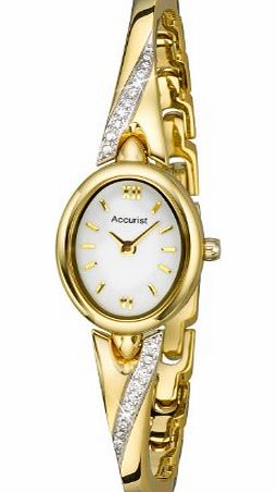 Accurist Womens Quartz Watch with White Dial Analogue Display and Gold Bangle LB1646W