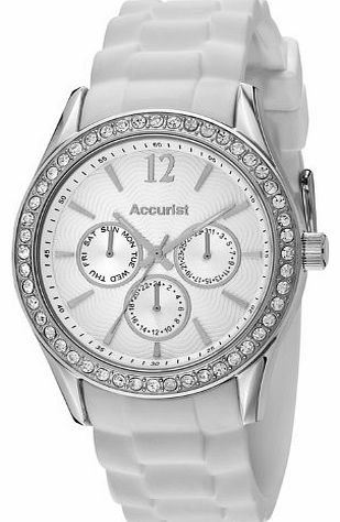 Accurist Womens Quartz Watch with White Dial Analogue Display and White Silicone Strap LS432W
