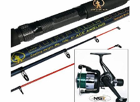10 Telescopic Sea Fishing Rod & Reel With Line. Ace Angling Beachcaster Pier Surf Rod & NGT TZ60R Specimen Light Sea Fishing Reel With Line.