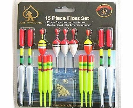 Ace Angling 15 Piece Assorted Coarse Fishing Float Set Selection Kit