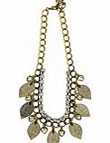 Chunky Leaf And Crystal Necklace In Goldtone