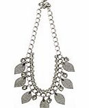 Chunky Leaf And Crystal Necklace In Silver Finish