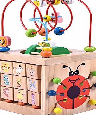 Acwenie 7 in 1 Wood Garden Bead Maze Activity Cube Toys Games For Kids Early Development Toys Halloween Christmas New Year Toys Gifts For Kids