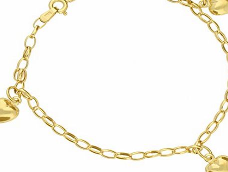 Adara 9ct Yellow Gold Oval Belcher 3 Hearts Bracelet 18.5cm