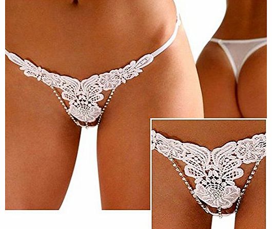 Sexy White Lace and Crystal Thong. This Stunning Crystal Thong comes in one size & Fits UK 8-14