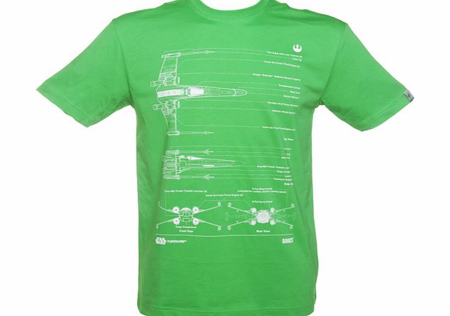 Addict Mens Green X-Wing Fighter Blueprint T-Shirt