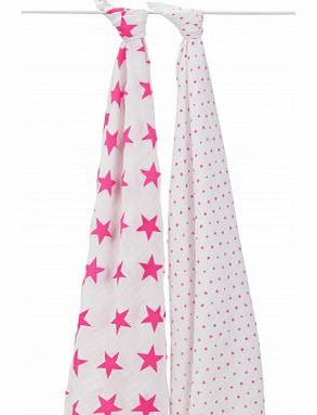 Swaddle - Pink stars - set of 2 `One size