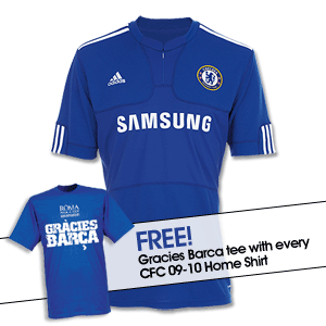Adidas 09-10 Chelsea Home shirt   FREE Gracies Barca T-Shirt