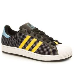 Male Superstar Ii Dot Leather Upper in Black and Blue, White and Orange