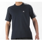 adidas Mens Essentials 3 Stripe Crew T-Shirt Dark Navy/White