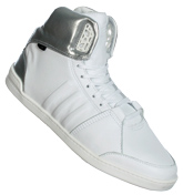 Hoops Mid White and Silver Leather