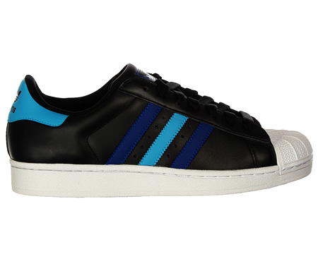 Adidas Superstar II Black/Blue Leather Trainers