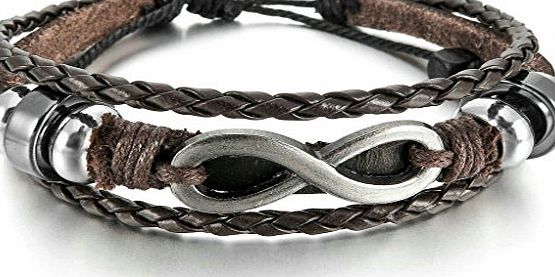 Adisaer Stainless Steel Mens Bracelets Silver Brown Infinity Symbol Surfer Wrap Adjustable - Adisaer