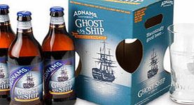 Adnams Ghost Ship three bottle and single glass