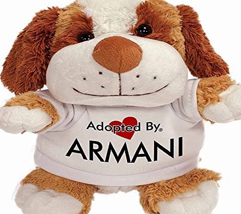 AdoptedBy Adopted By ARMANI Cuddly Dog Teddy Wearing a Printed Named T-Shirt