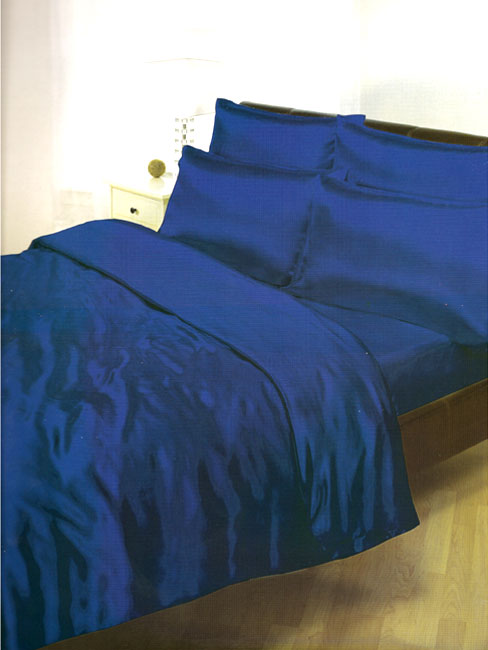 Adult Bedding Navy Blue Satin Double Duvet Cover, Fitted Sheet