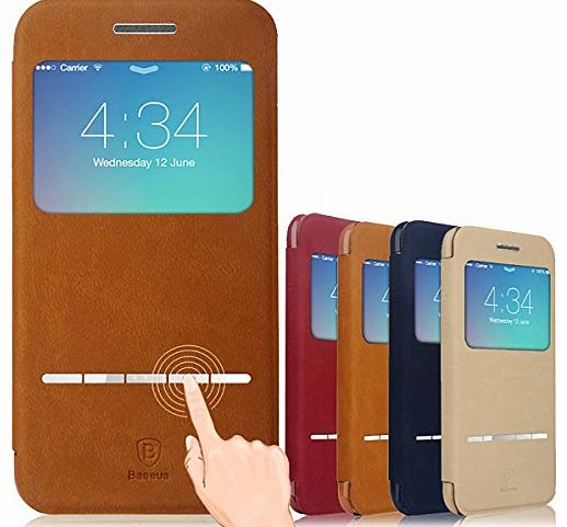 Aerb iPhone 6 Plus Case, Aerb Classic Series Smart Window View Front Flip Cover Leather Case Folio Case for iPhone 6 Plus 5.5`` (i6 Plus B-Brwon Case)