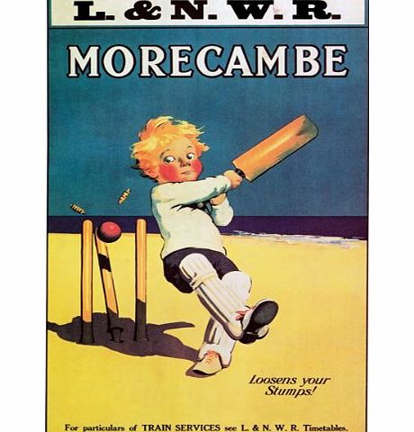 Affiche Prints TW35 Vintage Morecambe Loosens Your Stumps Cricket L.amp; N.W.R Railway Travel Poster Re-Print Reproduction Print Card - A5 (148mm x 210mm)