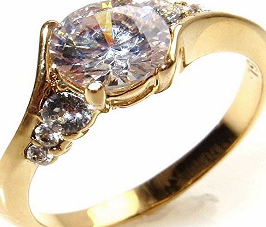 Ah! Jewellery Elegant Gold Filled Promise Simulated Diamond Engagement Ring. 6.5mm Centre Stone With 3 Perfectly Round Lab Diamonds Running Along Each Side. 2.5gr Total Weight And 7mm Total Width. Exc