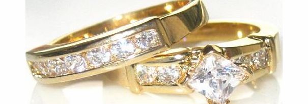 Ah! Jewellery Rings Ah! Jewellery 1.85ct Womens princess cut side setting Simulated Diamonds ring and band. Outstanding quality set. 24k gold electroplated