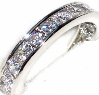 Ah! Jewellery Rings Womens Channel Set STERLING SILVER Ring. Outstanding Quality Eternity Band Handset With Finest Lab Diamonds. 925 STAMPED.