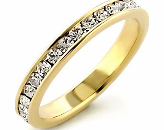 Womens Channel Set Worlds Most Sparkly Lab Diamonds Ring. 24k Gold Electroplated. Outstanding Quality Eternity Band.