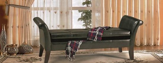 Beautiful Luxurious Black Faux Leather Extra Large 3 Seater 53`` Chaise Longue Sofa Bench With Storage