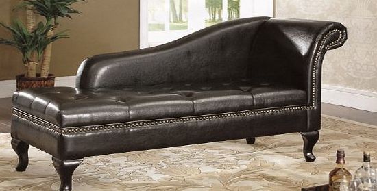 AHOC Beautiful Luxurious Black Faux Leather Extra Large 3 Seater 62`` Chaise Longue Sofa Bench With Stora