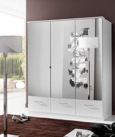 AHOC Germanica IMAGE 3 Door mirrored Bedroom Wardrobe With Drawer Storage in WHITE Colour