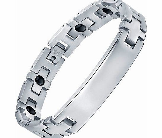 AI Stainless Steel Jewelry Stainless Steel 13mm Mens Cross and Hematite Magnetic Therapy ID Link Bracelet 8.2`` G7028TJ