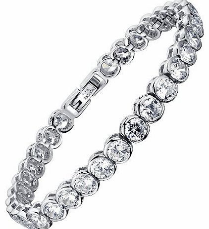 Stainless Steel 6mm Round Cubic Zirconia CZ Tennis Bracelet (Silver Color) 7.1`` G6003HL