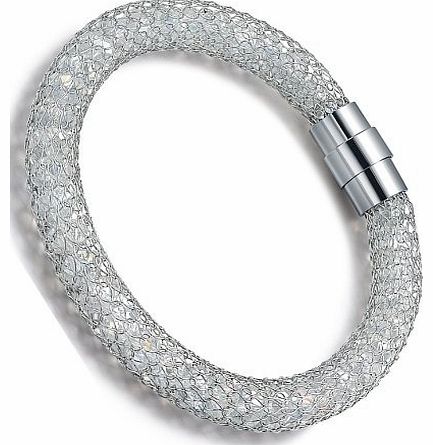 AI Stainless Steel Jewelry Stainless Steel 9mm Womens Mesh Crystal Bracelet W. Magnetic Clasp 8.25`` (Silver Color) G6036N1