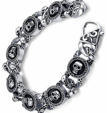 AI Stainless Steel Jewelry Stainless Steel Mens Gothic Biker Heavy Skull Link Bracelet 8.5`` G6005QY