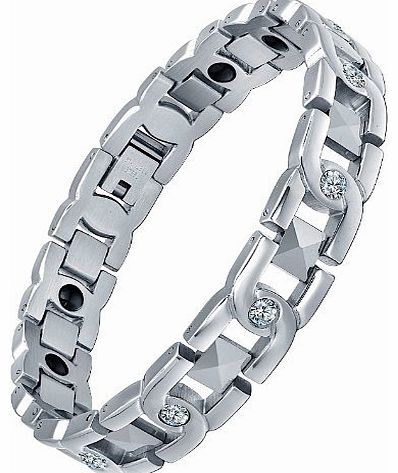 AI Stainless Steel Jewelry Stainless Steel Unisex Faceted Ceramic and Cubic Zirconia Hematite Magnetic Therapy Link Bracelet 8.2`` G7018TJ