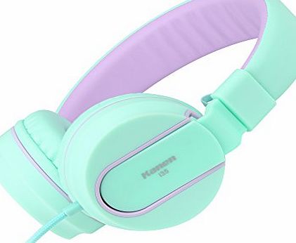 Ailihen  I35 Lightweight Foldable Headphones with Microphone Stereo Headsets Adjustable Headband for 3.5mm Android Cellphones Smartphones iPhone Laptop Computer Mp3 (Green Purple)