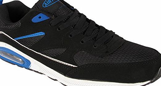 Airtech Kids Boys Childrens Youth Air Bubble Max 90 Air tech Running Sport Fitness Trainers Shoes Sizes UK (UK 5, Black/Silver/Blue)