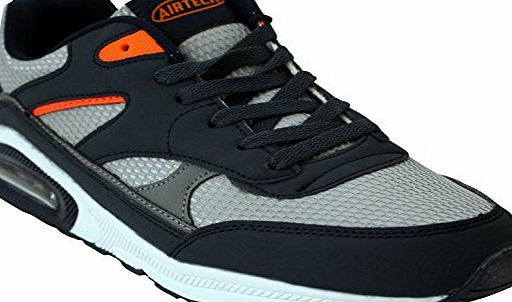 Airtech Mens Legacy Air Bubble Max 90 Running Trainers Airtech Fitness Shock Absorbing Sports Gym Shoes Size 7 8 9 10 11 12 (10 UK, Navy / Silver / Orange)