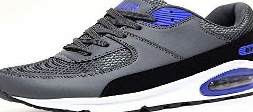 Airtech Mens Legacy Air Bubble Max 90 Running Trainers Airtech Fitness Sports Gym Shoes Size 7 8 9 10 11 12 (10 UK, Grey / Blue)