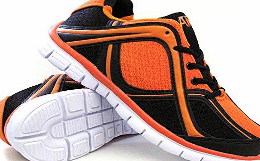 Airtech Mens Running Trainers Light Weight Shock Absorbing Jogging Gym Walking Fitness Sports Shoes New Mesh Trainer Shoes (9 UK, Black-Orange)