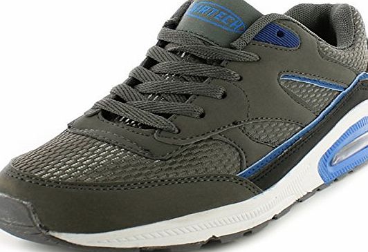 Airtech New Boys/Kids Grey Airtech Legacy Lace Ups Running Trainers. - Dark Grey/Blue - UK SIZE 5