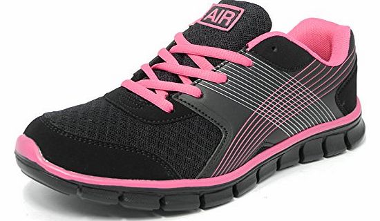 Airtech Womens Ladies Airtech Lightweight Running Trainers Shoes Black Pink Size 4