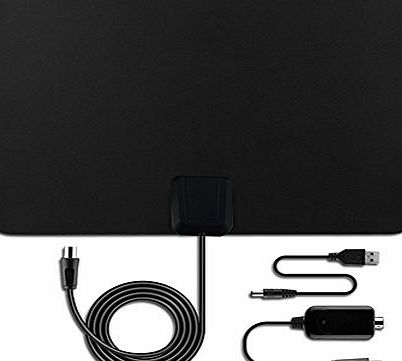 Aizbo 50 Miles Range Digital Indoor TV Aerial HDTV Antenna with Detachable Amplifier Signal Booster,13 Feet Coax Cable for Digital Freeview and Analog TV Signals, Ultra Thin Super Soft TV Aerial Wind
