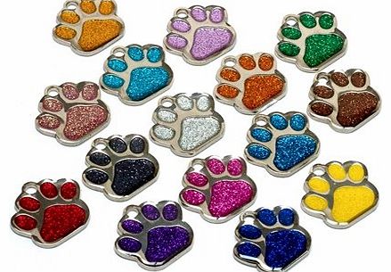 Personalised Engraved ID Pet Tags Glitter Paw Design Quality 27mm Dog Tags