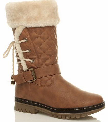 Ajvani WOMENS LADIES FLAT THICK SOLE QUILTED FUR LINED WINTER BOOTS SIZE 6 39