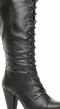 WOMENS LADIES HIGH CHUNKY HEEL LACE UP CALF KNEE MILITARY BIKER BOOTS SIZE 6 39