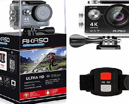 AKASO EK7000 Sports Camera 4K Action Camera Full HD 1080P WiFi Digital Video Camcorder 12MP Waterproof Underwater Camera 2 inch LCD Screen 170 Degree Wide Angle Lens Helmet Cam with Remote   Spare Rec