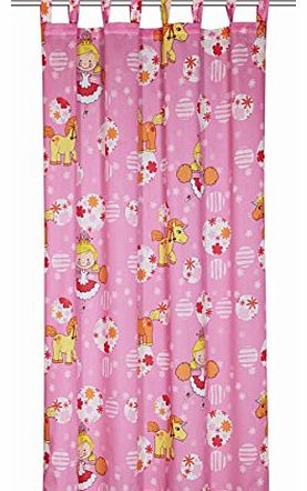 Nursery tab top curtain, Unicorn, pink with princess and unicorn print, 175 x 135 cm, 269000